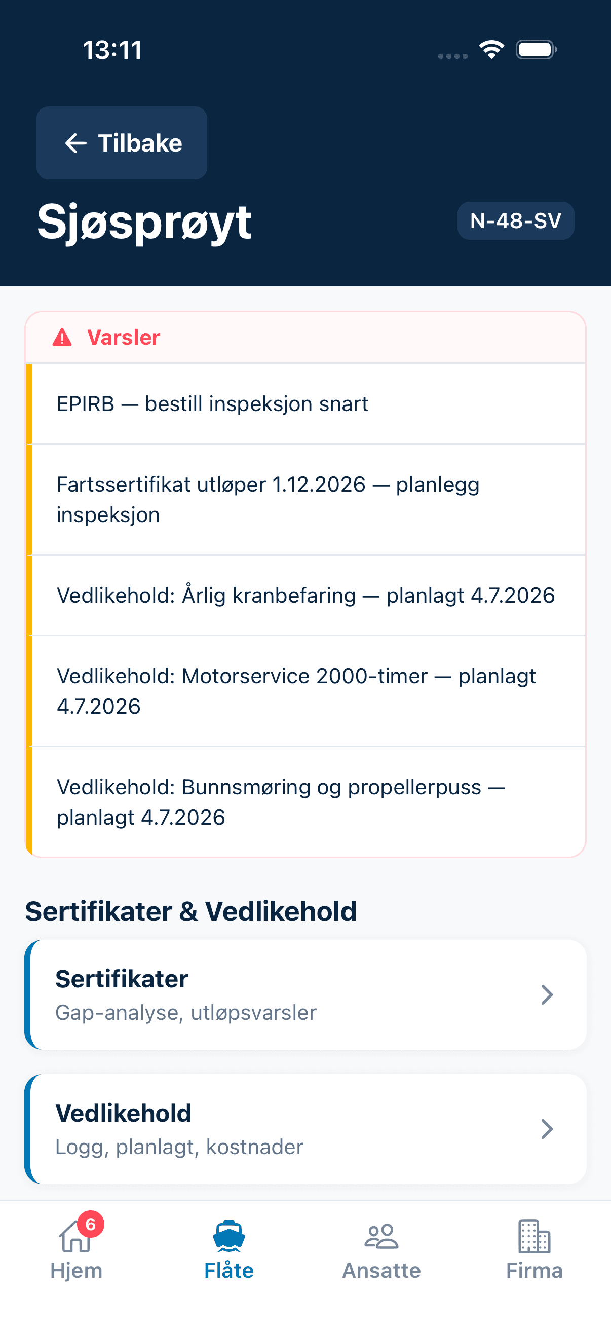 Fiskeri, fartøy sertifikater