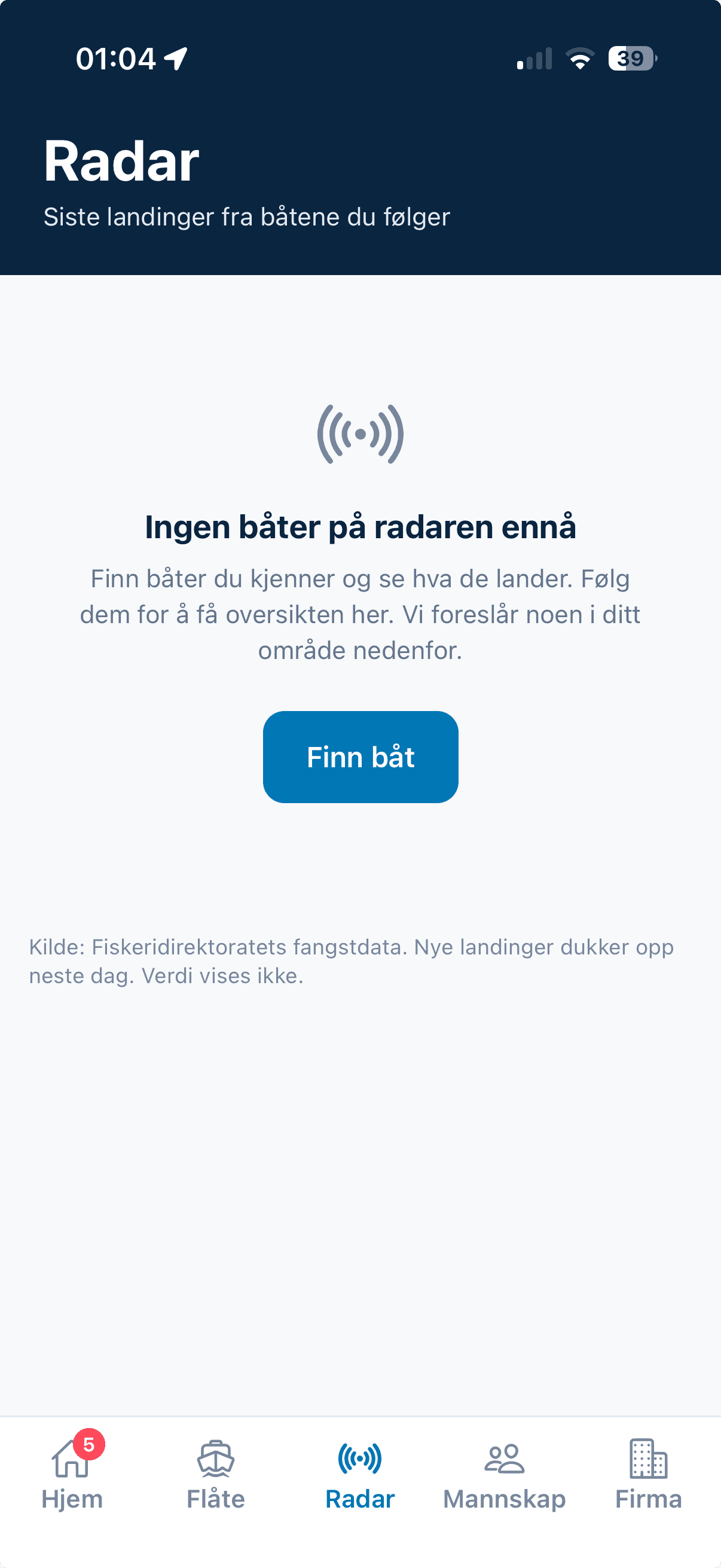 Kom i gang: finn båter du kjenner og se hva de lander